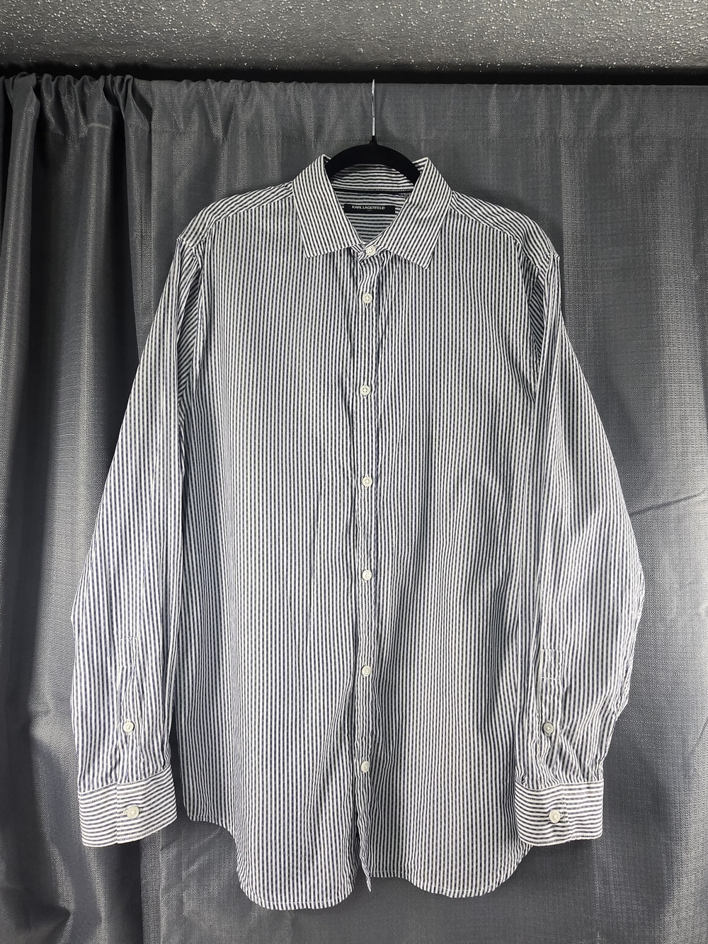 Karl Lagerfeld White and Navy Striped Dress Shirt